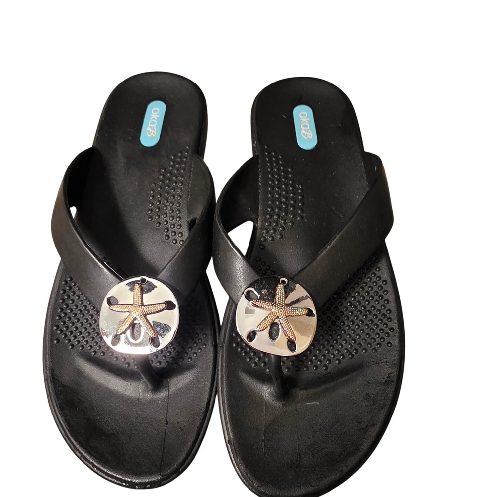 Oka-B Womens Black Starfish Sand Dollar Flip Flop Sandals Size ML Made in USA